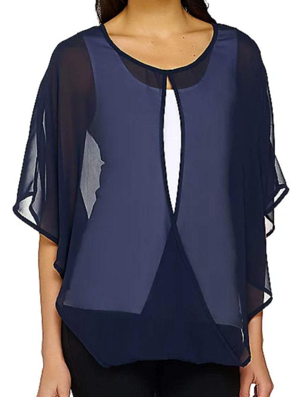 Tashon Sheer Criss-Cross Poncho Top  16765